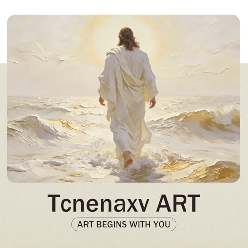 Christian Wall Art, Abstract Jesus Walking on Water Canvas Wall Art 12x16in - color: Jesus white Wall Art, size: 16"L x 12"W