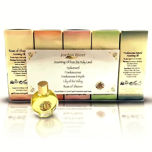 Anointing Oil for Prayer – 5x15ml Holy Oil Bottles from Jerusalem – Rose of Sharon, Spikenard, Lily of The Valley, Myrrh, Frankincense – Blessed Anointed Oils from Israel