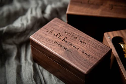 MUUJEE Ephesians 5:31 Quad Ring Box - Engraved Wooden Ring Case Box for Wedding Ceremony Ring Bearer Anniversary Birthday Valentines Gift Ideas - color: Two Become One