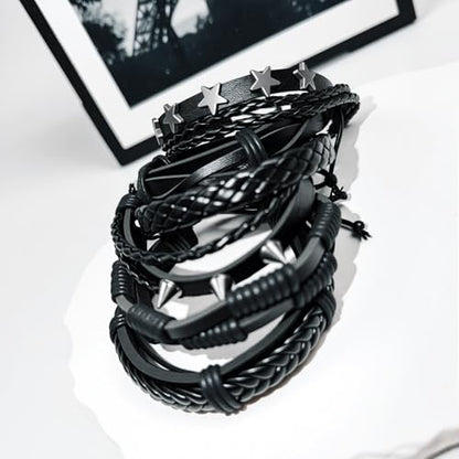 Punk Braided Leather Bracelets for Men Women Tribal Wrap Wristband - color: Star