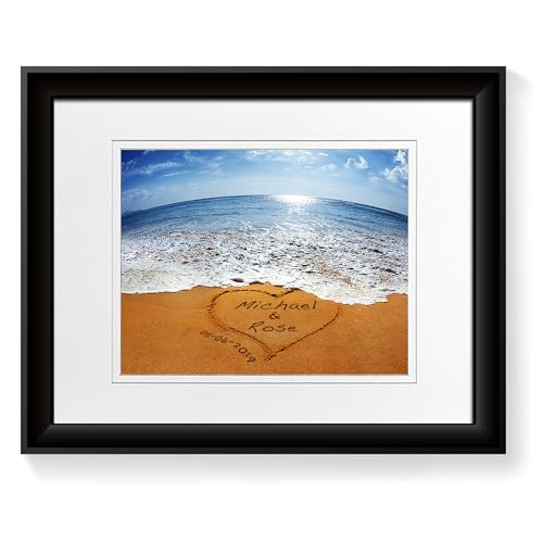 A&T ARTWORK Sand Writing Personalized Art Photo Prints Gift,includes Names and the Special Date Unique Gift for the Wedding Anniversary 14x11 inches D-Mats UNFRAMED - color: Sand Writing, size: 11x14"