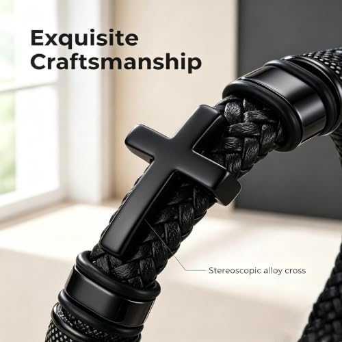 Cross Bracelet,Christian Bracelet for men - color: Black
