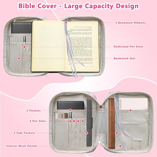 Bible Cover for Women (Pink Bow, Large) - color: A3 Pink Bow