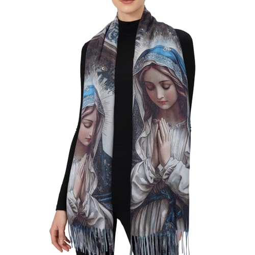 Virgen de Guadalupe Prayer Shawl Scarf Catholic Gifts For Women Mom Mexican Virgin Mary Scarves Wrap (Blue)