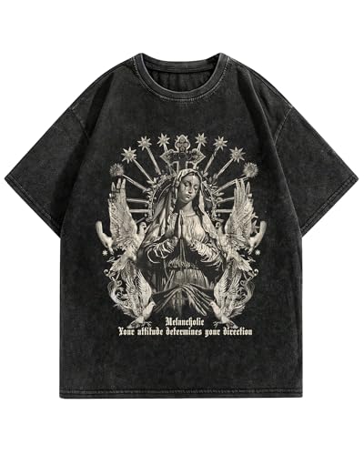 BAPHITY Mens Streetwear Crew Neck Cotton Graphic T Shirt - color: Black Faith, size: Small