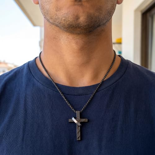 Cross Necklace for Men,Stainless Steel Ring Pendant Necklaces - color: black, style: 4:13 with ring