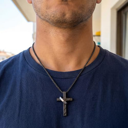 Cross Necklace for Men,Stainless Steel Ring Pendant Necklaces - color: black, style: 4:13 with ring