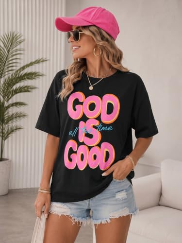 Christian Shirts for Women God is Good Shirt Oversized Jesus Faith Tshirt - color: Black, size: X-Large