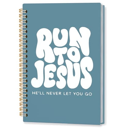 KRHFG Retro Lake Blue Christian Spiral Notebook, Run to Jesus Bible Verse Journal, Religious Scripture Journals for Writing, Bible Notebooks for Note Taking, Church Notes Journal, 5.5x8.3 Inch - color: God-Lake Blue 2