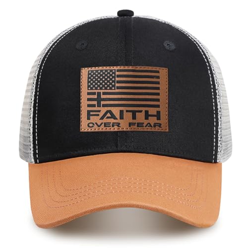 Christian Hats for Men Women, Faith Over Fear Hat - color: Black Orange