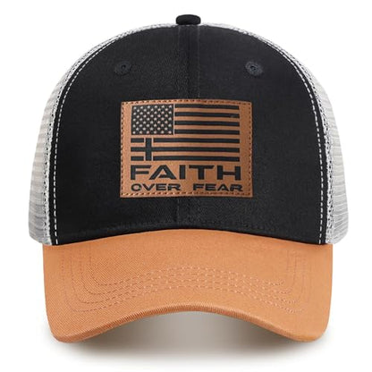 Christian Hats for Men Women, Faith Over Fear Hat - color: Black Orange