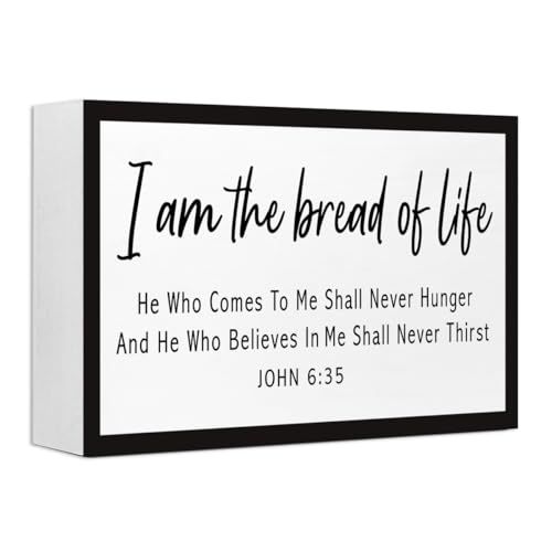 John 6:35 Christian Wood Box Sign Desk Deocr,I am the Bread of Life Bible Verse Wooden Block Sign for Kitchen Shelf Decor - style: John 6:35
