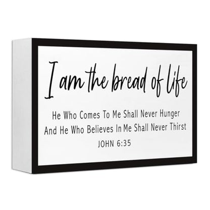 John 6:35 Christian Wood Box Sign Desk Deocr,I am the Bread of Life Bible Verse Wooden Block Sign for Kitchen Shelf Decor - style: John 6:35