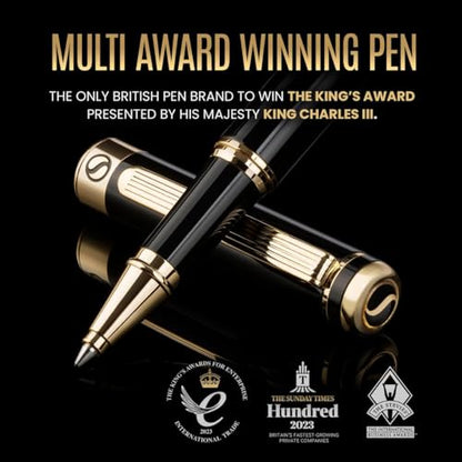 Scriveiner Black Lacquer Rollerball Pen - Stunning Luxury Pen, Real Gold Plating, Schmidt Ink Refill, Best Roller Ball Gift Set for Men & Women, Professional, Executive Office, Nice Pens - color: 1. Black with Gold