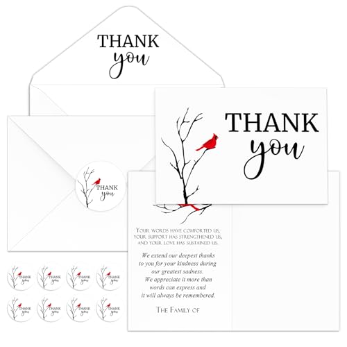 Marspark 25 Pack Funeral Thank You Cards Sympathy Envelopes, Cardinals - style: Cardinals