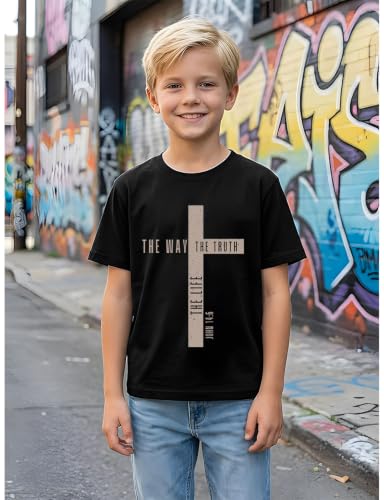 Christian Shirts for Boys Jesus Cross Casual Tops - color: Black, size: 7-8 Years