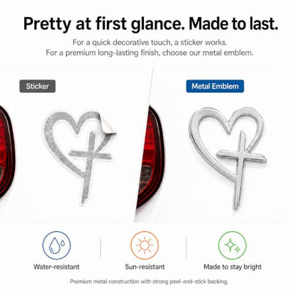 Jesus Love Heart Cross Car Emblem Sticker, 3D Metal Christian Car Decal, Faith Religious Auto Badge for Cars SUV Trucks (Silver) - color: Silver