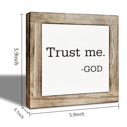 Christian Wooden Desk Decor Sign, Trust Me - God, Farmhouse Bible Verse Quote Tabletop Sign, Inspirational Religious Faith Decor for Home Office Living Room Bedroom 5.9x5.9 Inches - color: color14