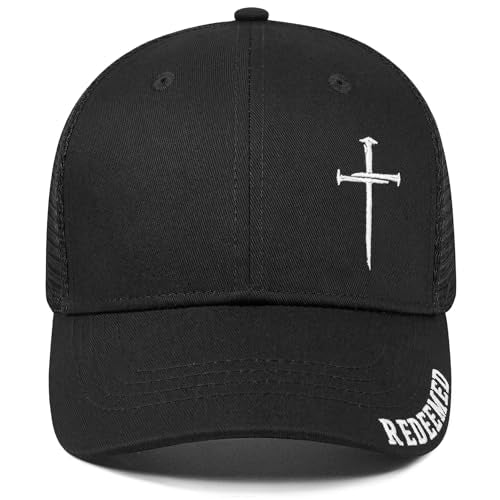 Christian Jesus Cross Hat for Men Women - Faith 3 Nail Cross Hats - Religious Gifts for Thanksgiving Christmas, Medium - color: Black, size: Large