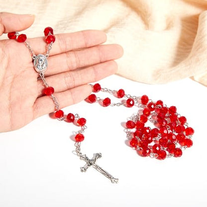 ROCEEI 12/24 Set Catholic Rosary Beads Necklace Bulk - color: Red