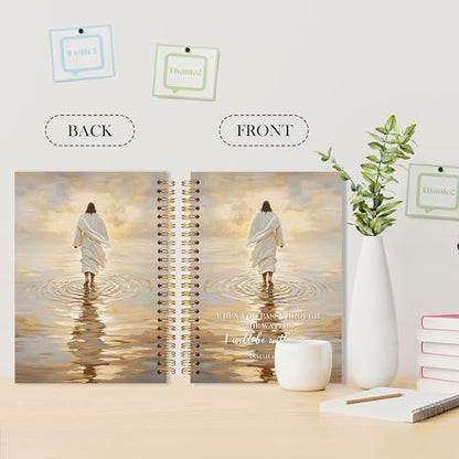 Jesus Christian Notebook, Jesus Walking on Water Journal for Women Men, When You Pass Through the Waters Religious Scripture Spiral Notebook, Prayer Journal for Women Men, 5.5x8.3 - color: bt9