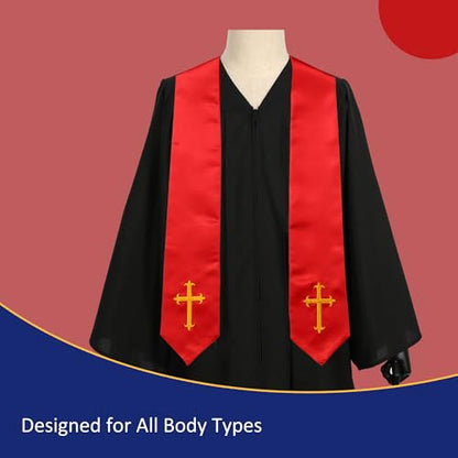 Clergy Stole & Choir Stole with Embroidered 60/72" - color: Red, size: 60 inch
