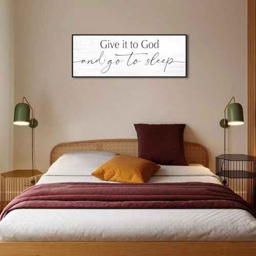 Give It to God and Go to Sleep Sign Canvas Wall Art, Bedroom Decor 40"x15" - color: Give It to God and Go to Sleep, size: 15"×40"