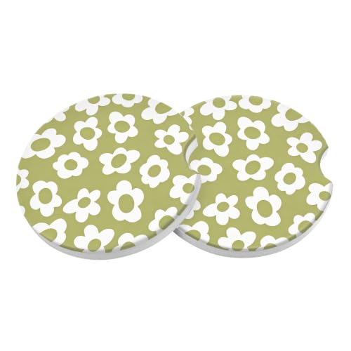 Car Coasters 2 Pack, Small 2.56" Stone Car Cupholder Absorbent Coaster with Cork Back for Women Men Coffee Drink Cup Coasters (Green) - color: Green