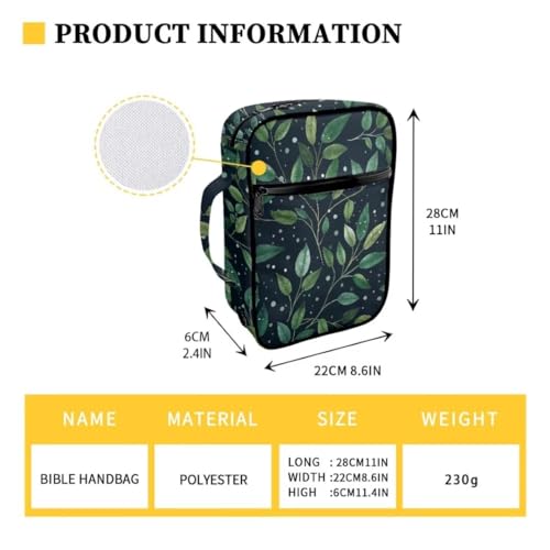 Coldinair Green Leaf Bible Covers for Women Carrying Book Bible Case Church Bag Bible Protective with Handle & Zippered Pocket - color: Green Leaf