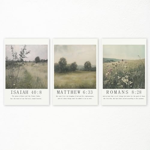 Christian Canvas Wall Art, Religious Scripture Poster, Set of 3 Bible Verses Wall Print, Biblical Woodland Landscape Picture, Modern Spiritual Painting for Prayer Room, Home 16x24in Unframed - color: Set 1-Unframed, size: 16L" x 24W"