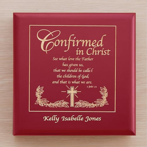 Let's Make Memories Personalized Confirmation Keepsake Box - Scripture - Sacrament - Religious Keepsake - Natural Wood - Cherry Finish - Inspirational Verse - 6.75”Lx6.75”W - style: Scripture - Confirmation