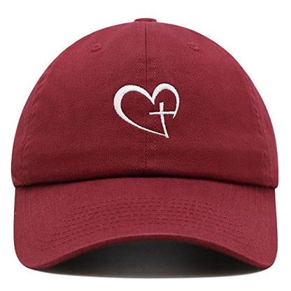 JPAK Heart and Cross Premium Dad Hat Embroidered Cotton Baseball Cap Christian Faith - color: Maroon