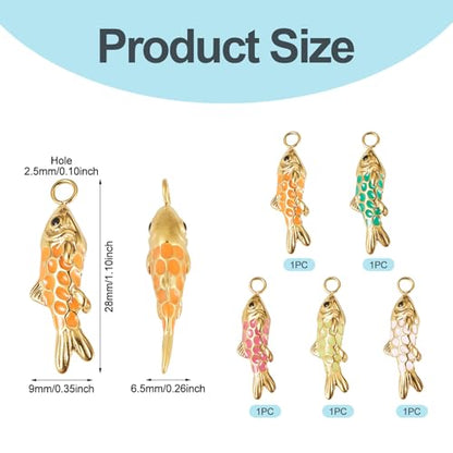 Craftdady Enamel Koi Fish Charms Long-Lasting Plated CZ Sea Ocean Life Animals Pendants 18K Gold Plated Goldfish Charms for Jewelry Making Bracelets Earrings - color: 5 Color
