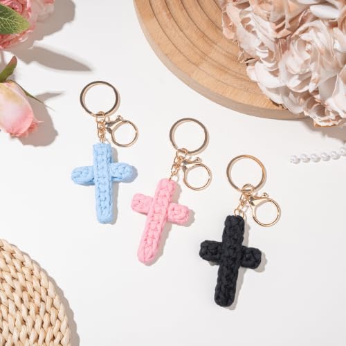 Macrame Cross Keychain,Jesus Key Chain Christian Car Accessories Handmade Soft Cross Keychain Charm Cute Baptism Faith Inspired Boho Decor for Women Men Religious Gifts(White)