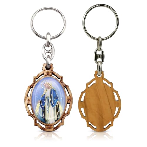 RosaryMart Olive Wood Religious Keychain for Men and Women | Catholic Keychain | Car KeyRing | Party Favors Key Holder - color: C-grace