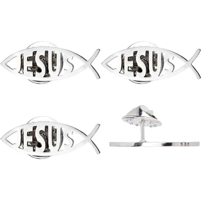SUPERFINDINGS 4Pcs 304 Stainless Steel Lapel Pin Backs Jesus fish brooch Cartoon Fish Pin Christian Jewelry for Coat Shirt Suit Collar Accessories Gift - color: Platinum