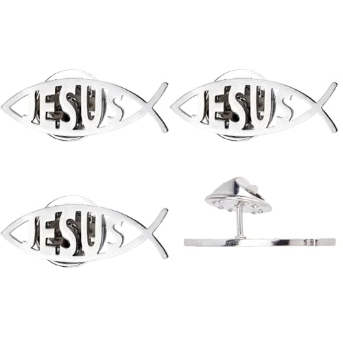 SUPERFINDINGS 4Pcs 304 Stainless Steel Lapel Pin Backs Jesus fish brooch Cartoon Fish Pin Christian Jewelry for Coat Shirt Suit Collar Accessories Gift - color: Platinum