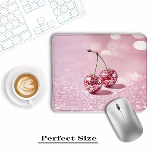 Trendy Pink Disco Ball Cherry Mouse Pad, Funky Preppy Y2K Glitter Cherry Fruit Mousepads for Wireless Mouse Computers Laptop Desk Accessories, Desk Supplies for Women Office, 9.5x7.9 Inch - color: colour 1