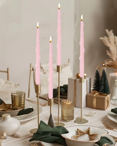 Pink Candlestick Taper Candles Flower Soy Candles Unscented Wedding Party Wax Unscented Dinner Candle Dripless,10 inch,Set of 4,J2 - color: J2-Pink