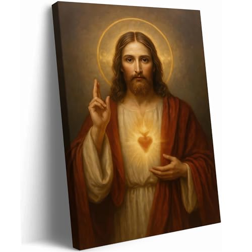 Sacred Heart of Jesus Canvas Wall Art Divine Mercy Wall Decor 16x24in - color: Sacred Heart of Jesus, size: 24"L x 16"W
