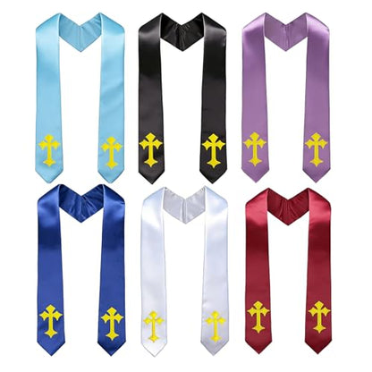 Choir Stole with Cross Embroidery for Church, Ideal for Costume,72" - color: Sky Blue