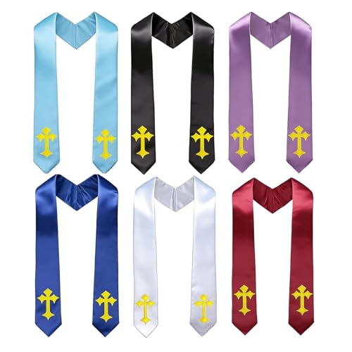 Choir Stole with Cross Embroidery for Church, Ideal for Costume,72" - color: Sky Blue