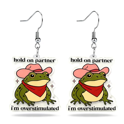 Christian Statement Earrings for Women, Acrylic Dangle Earrings, Lightweight Comfortable, Non Tarnish Hooks, Faith Jewelry, Religious Gift for Women - color: Hold On Partner, I’m Overstimulated