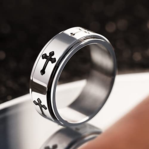 King Will 8mm Black/Gold/Silver Prayer Stainless Steel Ring - color: cross silver