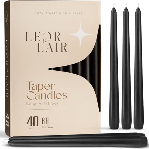 Leor & Lair Black Taper Candles, 40 Pack, 10 Inch Bulk Candlesticks - color: Black