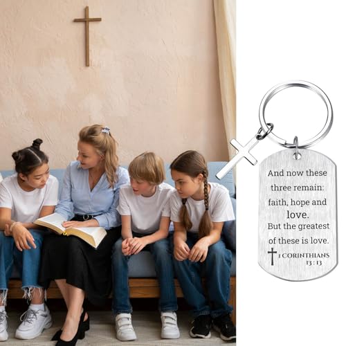 Inspirational Scripture Keychain with Cross - Bible Verse Matte Key Chain Religious Gift for Christian - style: 1 Corinthians 13:13