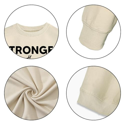 Stronger Than the Storm Sweatshirt Women Inspirational Long Sleeve Shirts - color: Beige, size: Large