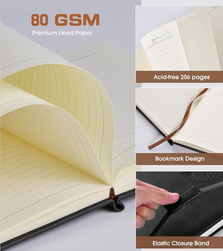 Biuwory Leather Journal Notebook,256 Thick Lined Pages,Hardcover 5.7"×8.3" - color: Black, size: Lined-256 Pages (5.7"×8.3")