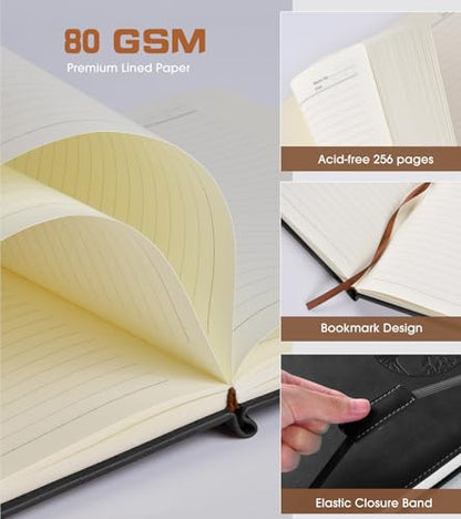 Biuwory Leather Journal Notebook, 256 Thick Lined Pages, Hardcover 8.6"×11" - color: Black, size: Lined-256 Pages (8.6"×11")