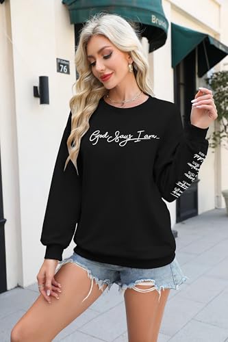 Christian Sweatshirt Women Bible Verse Pullover Religious Faithful Shirt - color: Black, size: Small